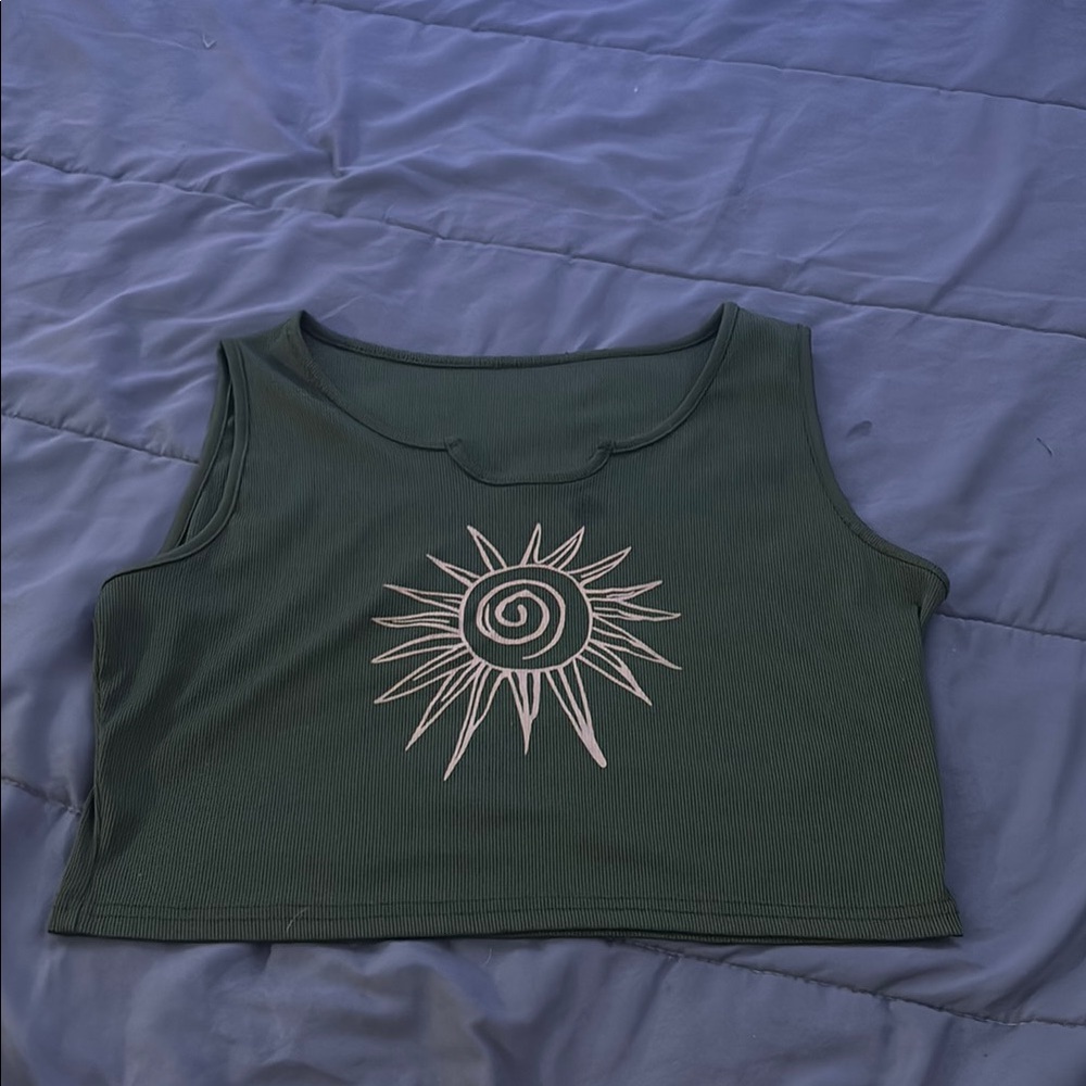 Green Sun-Embroidered Crop Top